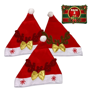 Pack 3 Gorros De Navidad Viejo Pascuero Reno Adorno Navideño