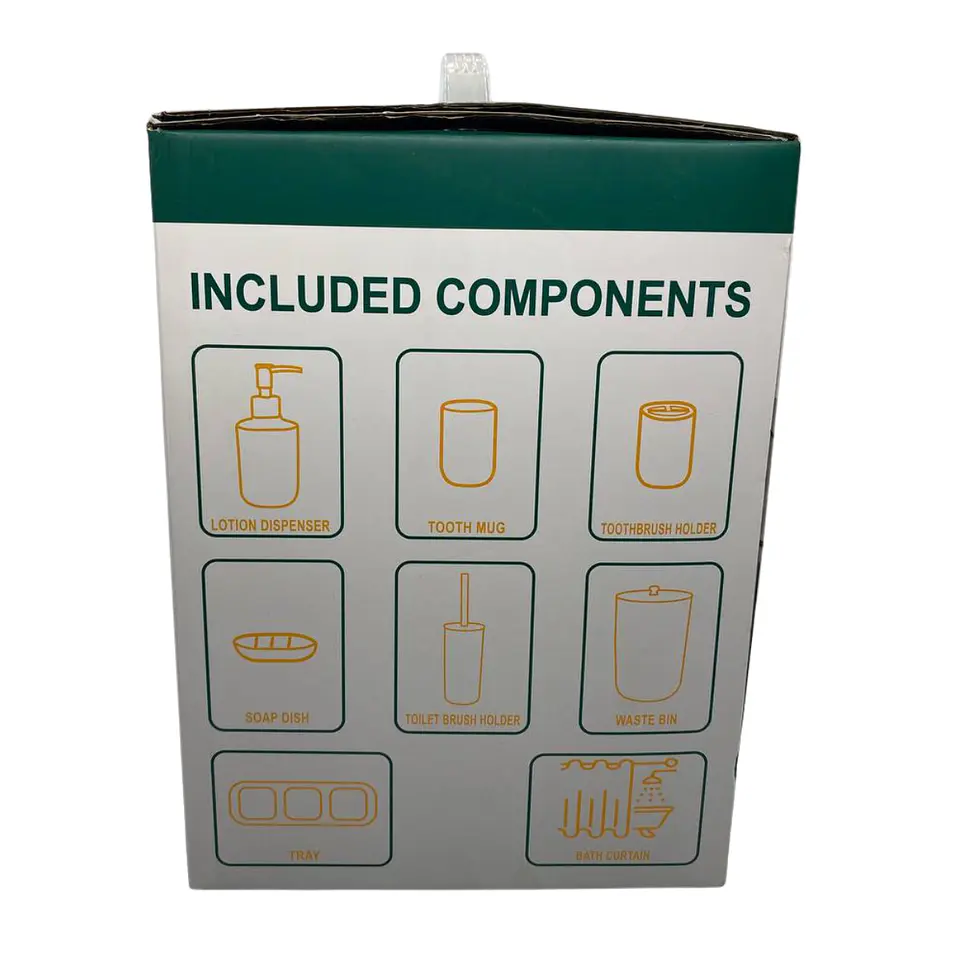 Juego Accesorios Set De Baño 6 Piezas Bambú Cepillo Wc Blanco + Cortina de obsequio 7