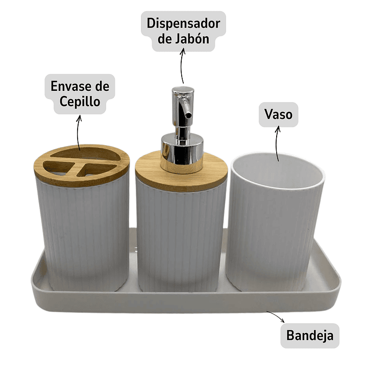 Juego Accesorios Set De Baño 6 Piezas Bambú Cepillo Wc Blanco + Cortina de obsequio 3