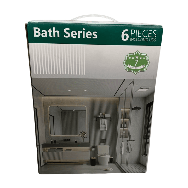 Juego Accesorios Set De Baño 6 Piezas Bambú Cepillo Wc Blanco + Cortina de obsequio 8