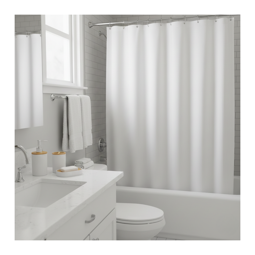 Juego Accesorios Set De Baño 6 Piezas Bambú Cepillo Wc Blanco + Cortina de obsequio 9