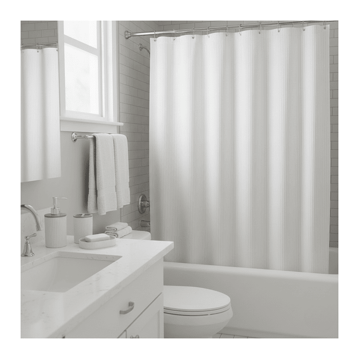 Juego Accesorios Set De Baño 6 Piezas Bambú Cepillo Wc Blanco + Cortina de obsequio 9