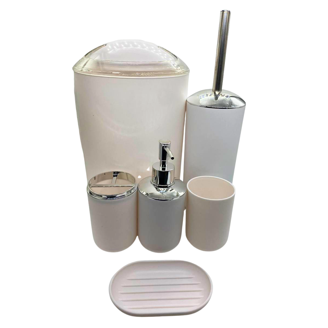 Juego de Accesorios para Baño 6 Piezas ABS Cromado Blanco + Cortina de Obsequio 1