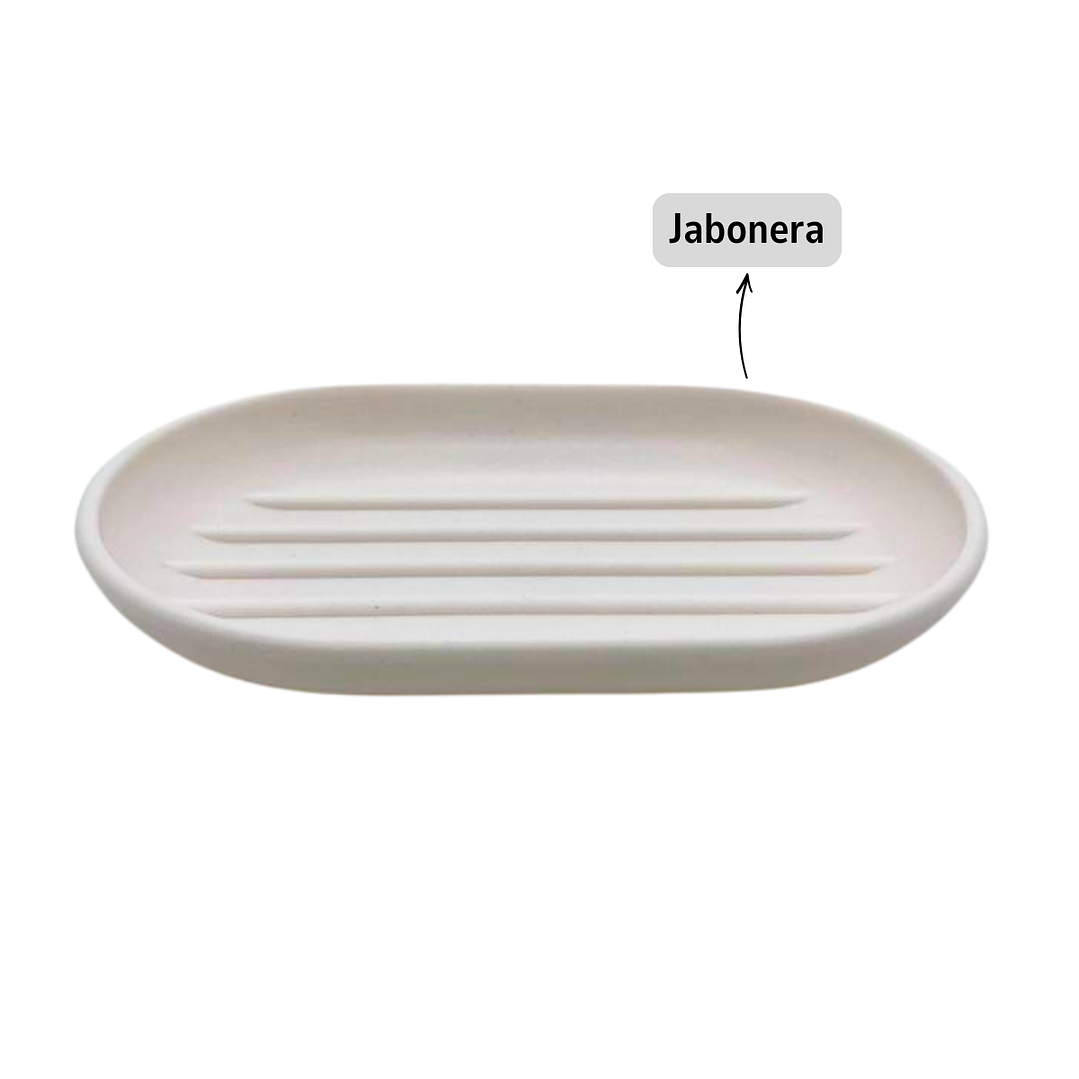 Juego de Accesorios para Baño 6 Piezas ABS Cromado Blanco + Cortina de Obsequio 2