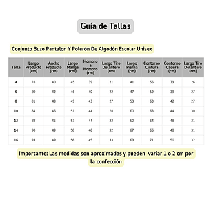 Conjunto Buzo Pantalon Y Poleron De Algodon Escolar Unisex