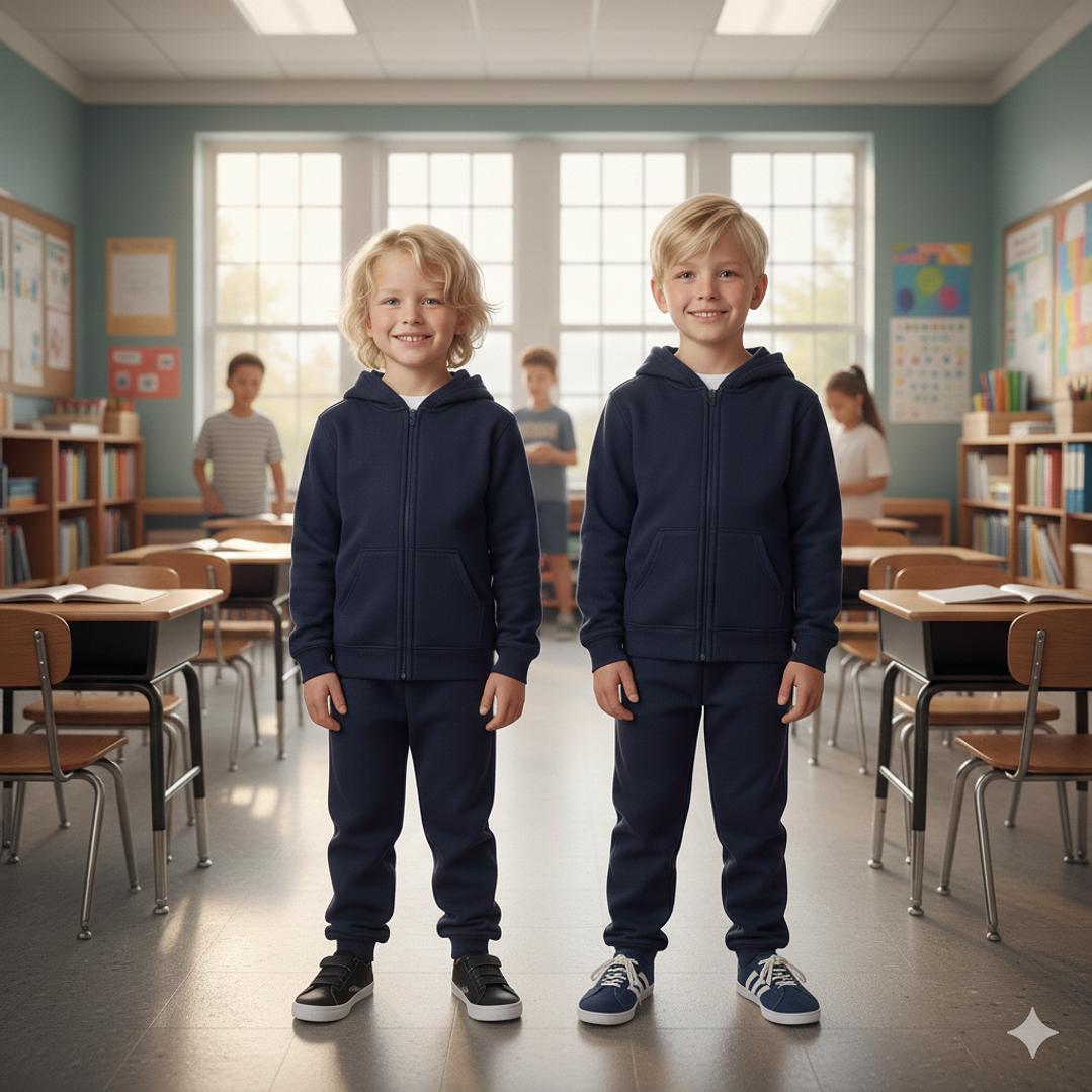 Pack 2 Buzo Completo Poleron Y Buzo Niño Escolar Azul Marino 3