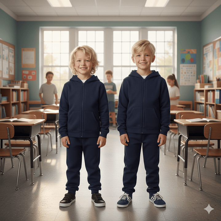Pack 2 Buzo Completo Poleron Y Buzo Niño Escolar Azul Marino 3