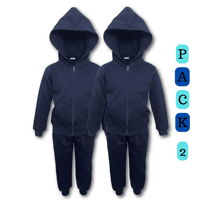 Pack 2 Buzo Completo Poleron Y Buzo Niño Escolar Azul Marino 5