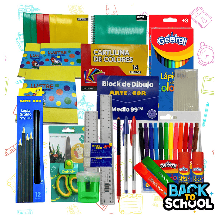 Pack 75 Útiles Escolares Lista Escolar Combo Básico Completo 1