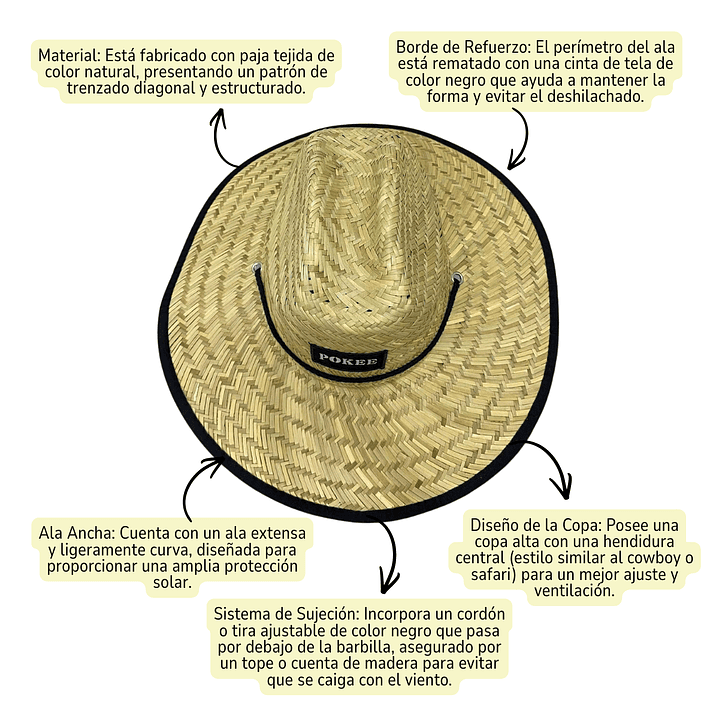 Sombrero Paja Chupalla Para El Sol Verano/playa Aire Libre 2