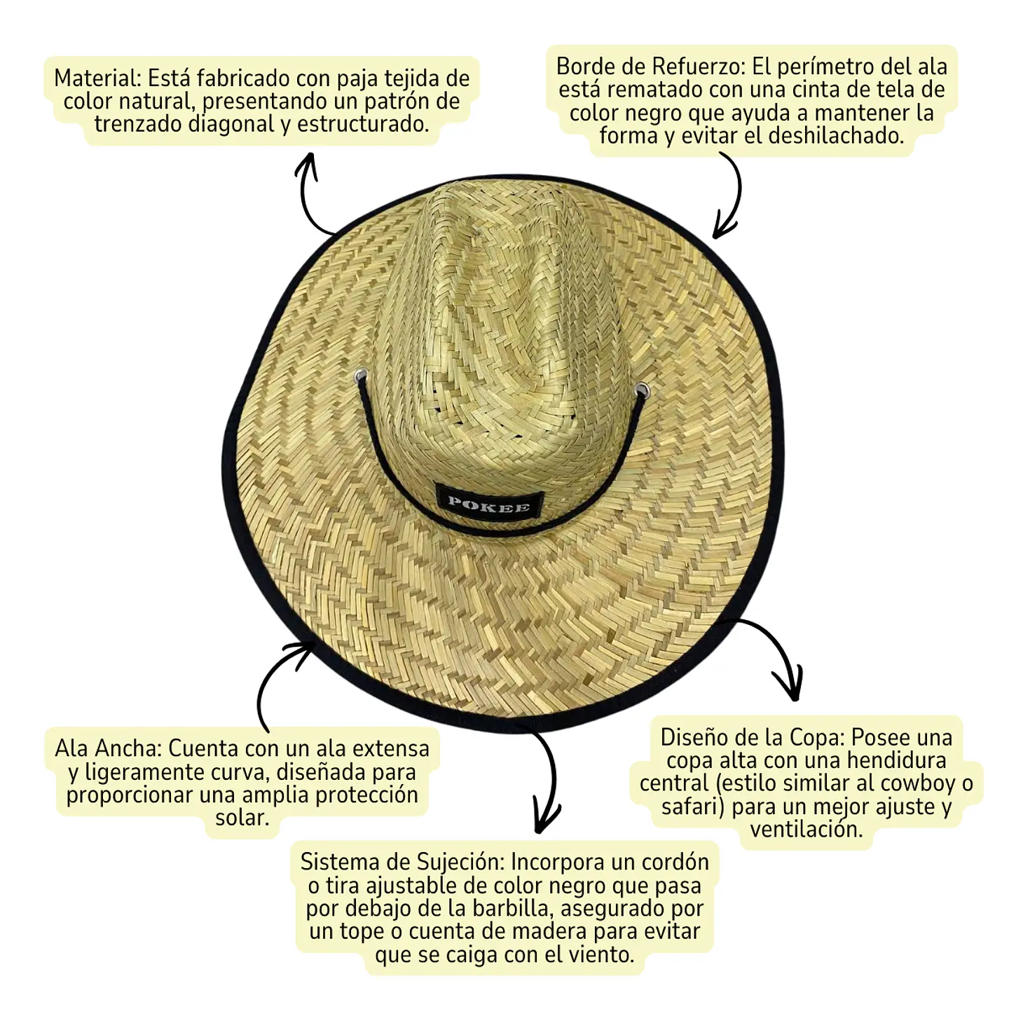 Sombrero Paja Chupalla Para El Sol Verano/playa Aire Libre 2