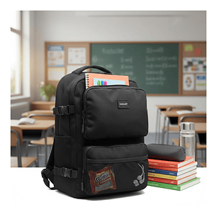 Mochila Escolar Reforzada Negra / Azul – Gran Capacidad con Puerto USB