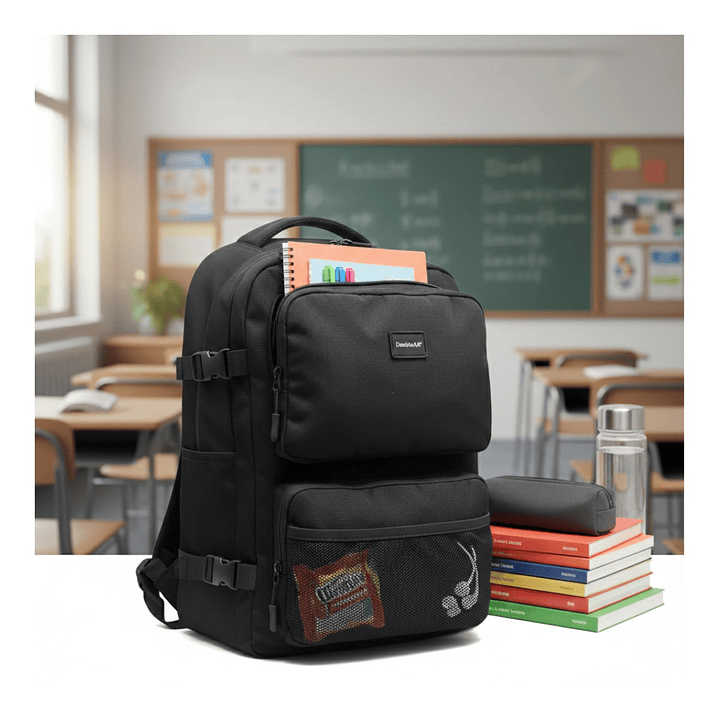 Mochila Escolar Reforzada Negra / Azul – Gran Capacidad con Puerto USB 1