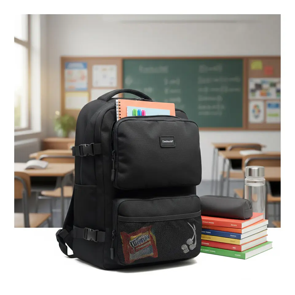 Mochila Escolar Reforzada Negra / Azul – Gran Capacidad con Puerto USB 1