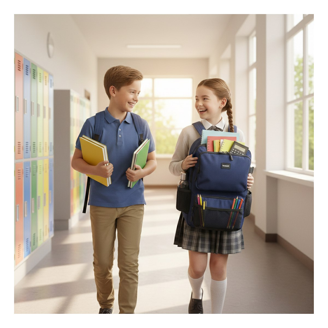 Mochila Escolar Reforzada Negra / Azul – Gran Capacidad con Puerto USB 3