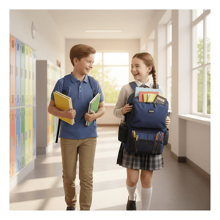 Mochila Escolar Reforzada Negra / Azul – Gran Capacidad con Puerto USB 3
