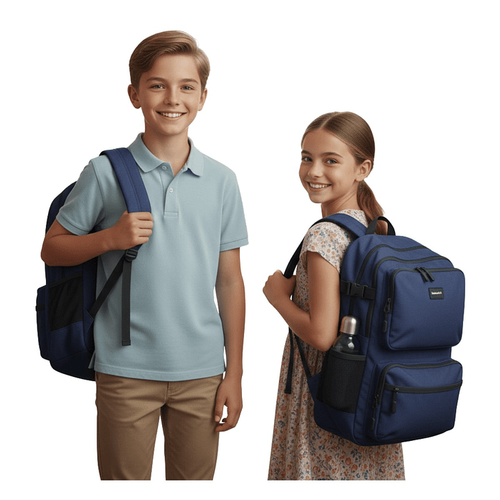 Mochila Escolar Reforzada Negra / Azul – Gran Capacidad con Puerto USB 4