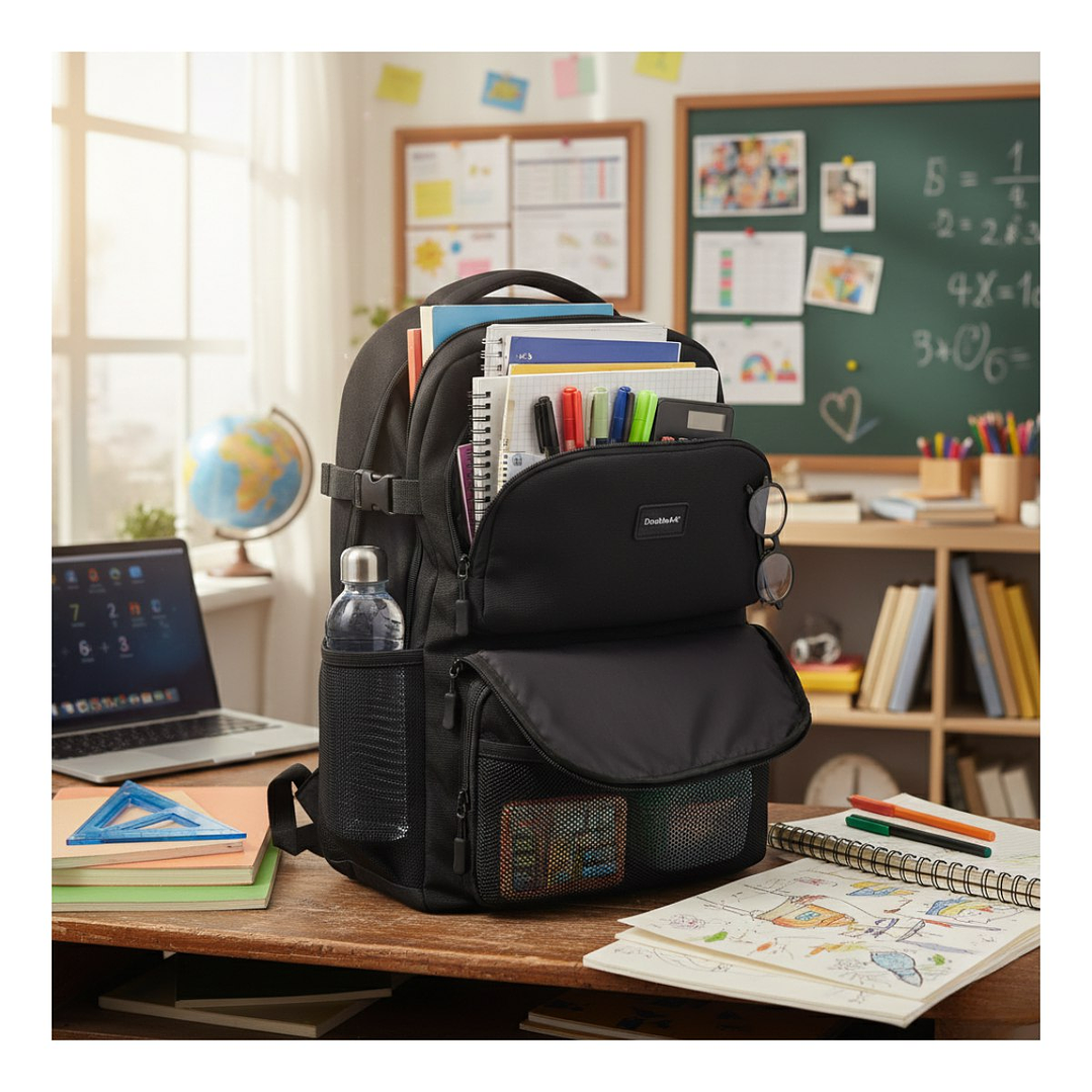 Mochila Escolar Reforzada Negra / Azul – Gran Capacidad con Puerto USB 6