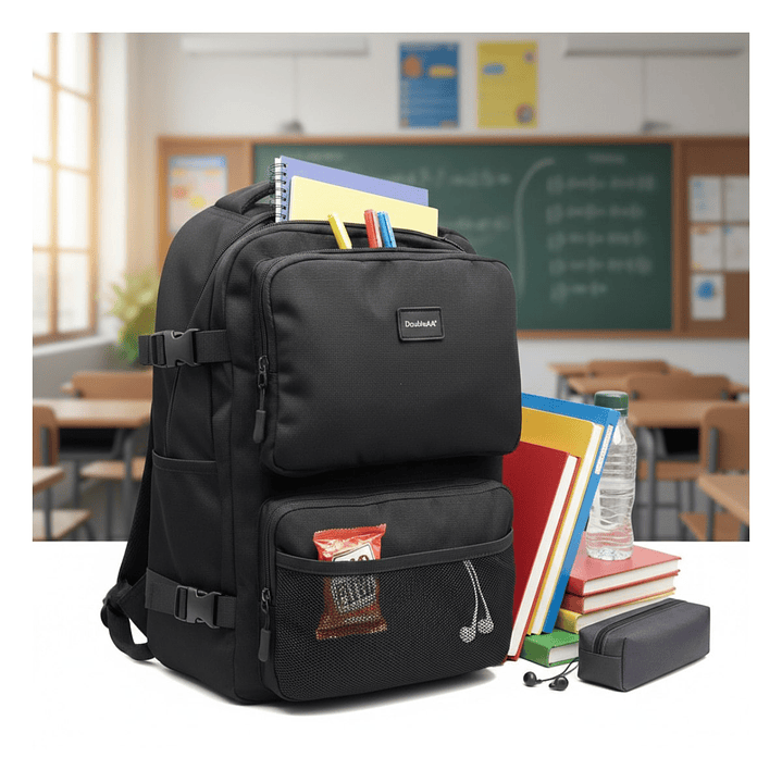 Mochila Escolar Reforzada Negra / Azul – Gran Capacidad con Puerto USB 7