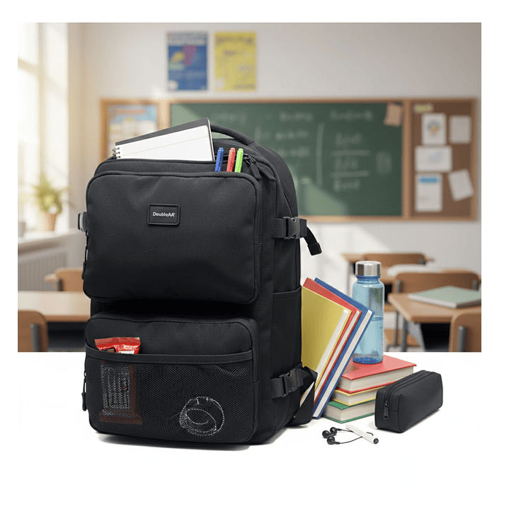 Mochila Escolar Reforzada Negra / Azul – Gran Capacidad con Puerto USB 8