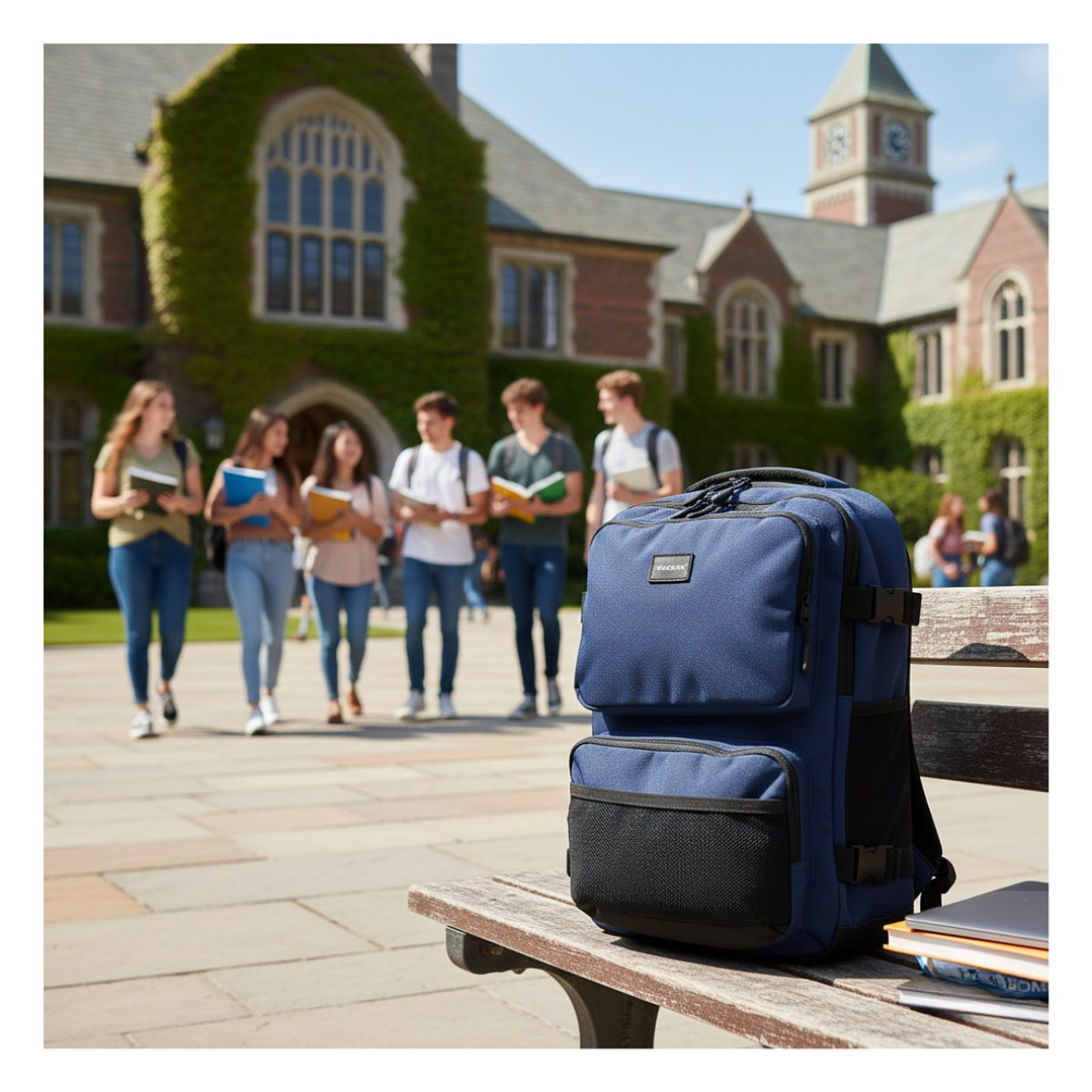 Mochila Escolar Reforzada Negra / Azul – Gran Capacidad con Puerto USB 12