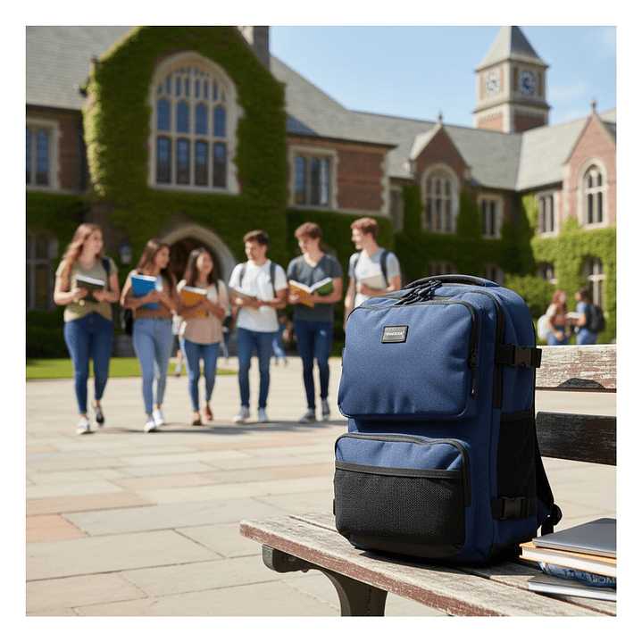 Mochila Escolar Reforzada Negra / Azul – Gran Capacidad con Puerto USB 12