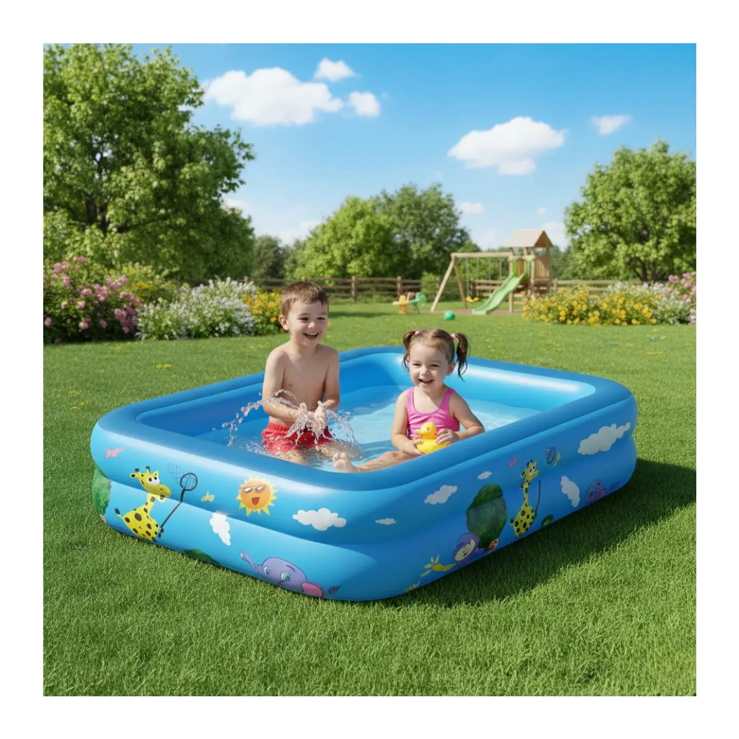 Piscina Inflable Rectangular Acolchada Pequeña Niños 13