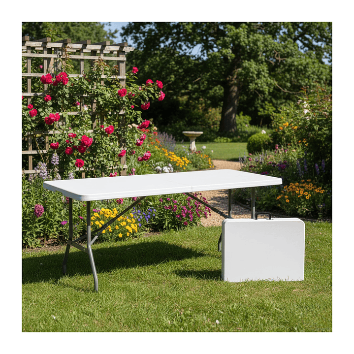 Mesa Plegable Camping 180x74 Cm Hd Plástico Portátil Blanco 1