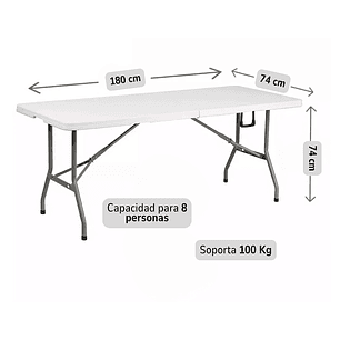 Mesa Plegable Camping 180x74 Cm Hd Plástico Portátil Blanco