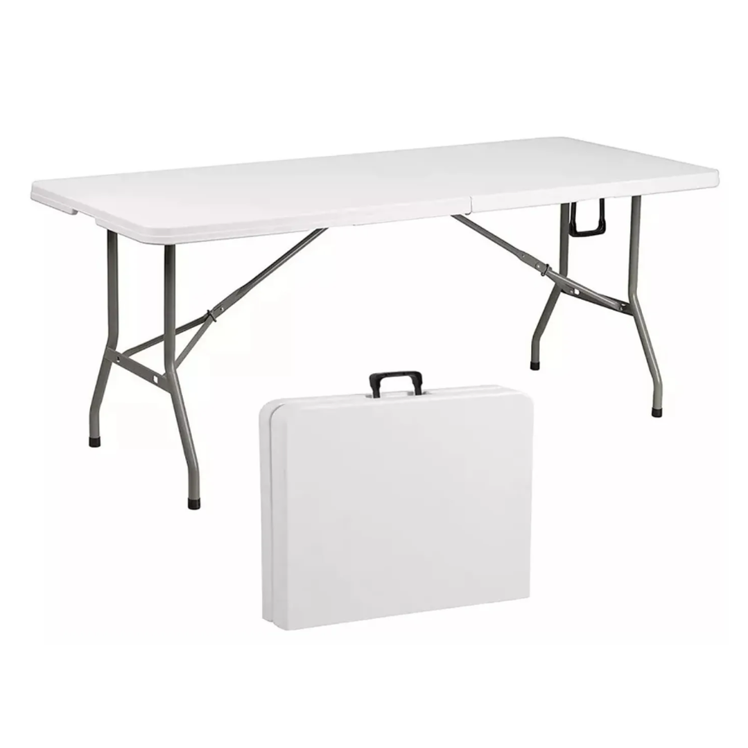 Mesa Plegable Camping 180x74 Cm Hd Plástico Portátil Blanco 3