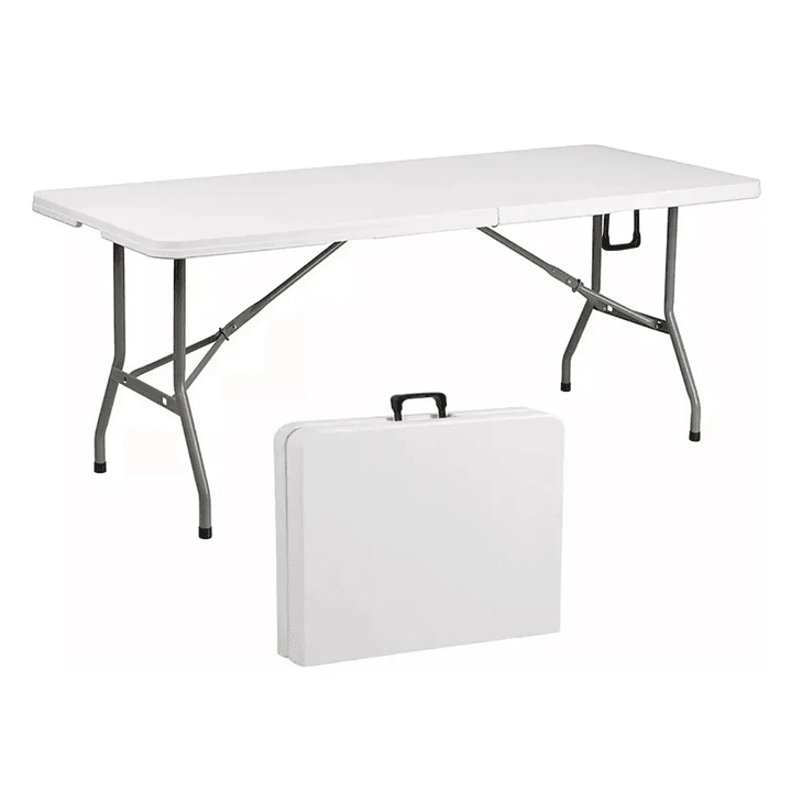 Mesa Plegable Camping 180x74 Cm Hd Plástico Portátil Blanco 3