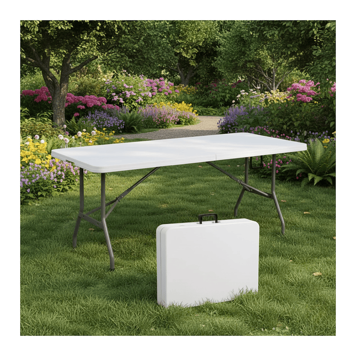 Mesa Plegable Camping 180x74 Cm Hd Plástico Portátil Blanco 8