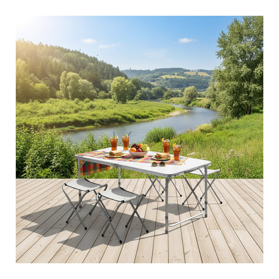 Mesa Plegable Camping Maleta Portatil Con 4 Sillas Multiuso 1