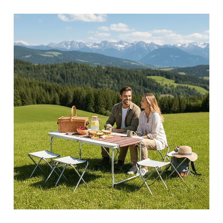 Mesa Plegable Camping Maleta Portatil Con 4 Sillas Multiuso 5