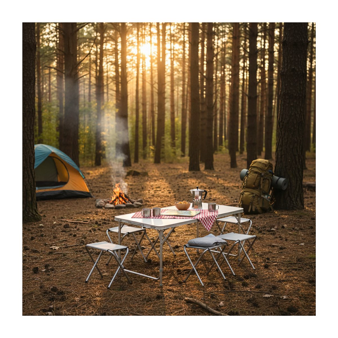 Mesa Plegable Camping Maleta Portatil Con 4 Sillas Multiuso 10