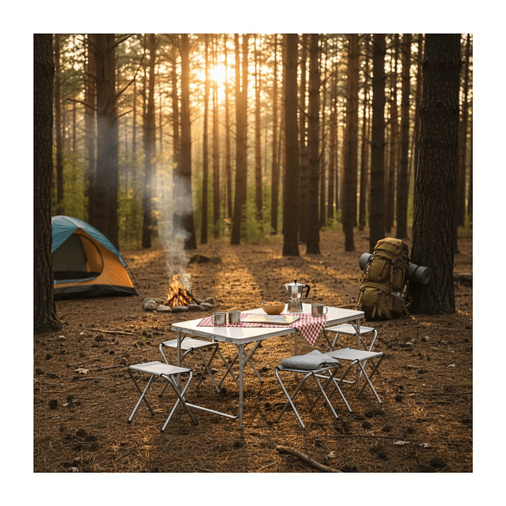 Mesa Plegable Camping Maleta Portatil Con 4 Sillas Multiuso 10