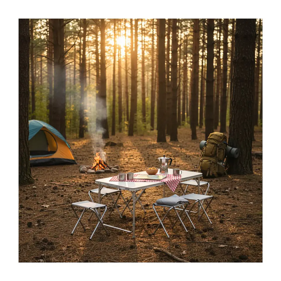 Mesa Plegable Camping Maleta Portatil Con 4 Sillas Multiuso 10