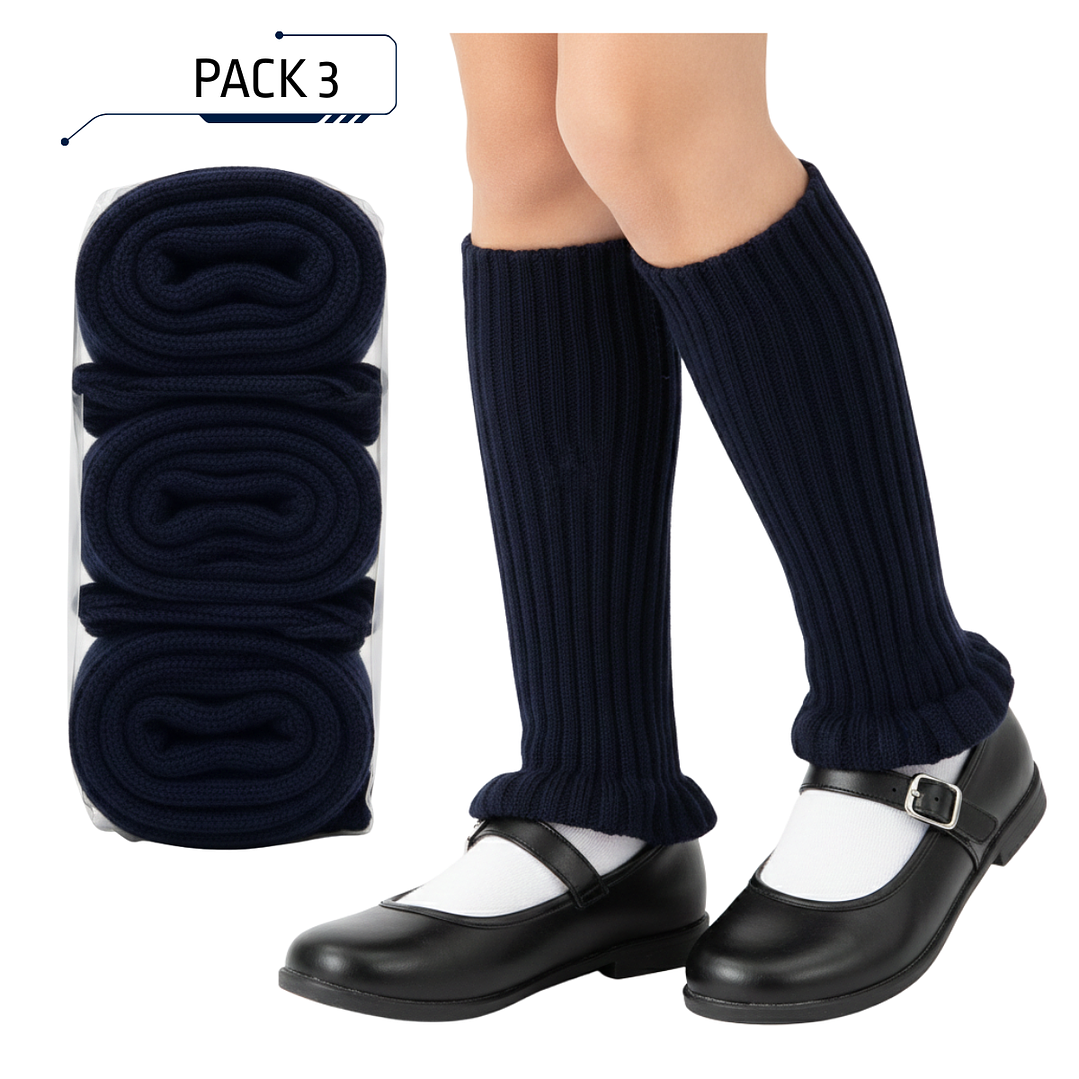 Pack 3 Polainas Clásicas Calentadores Escolares Niña Colores Variados 1