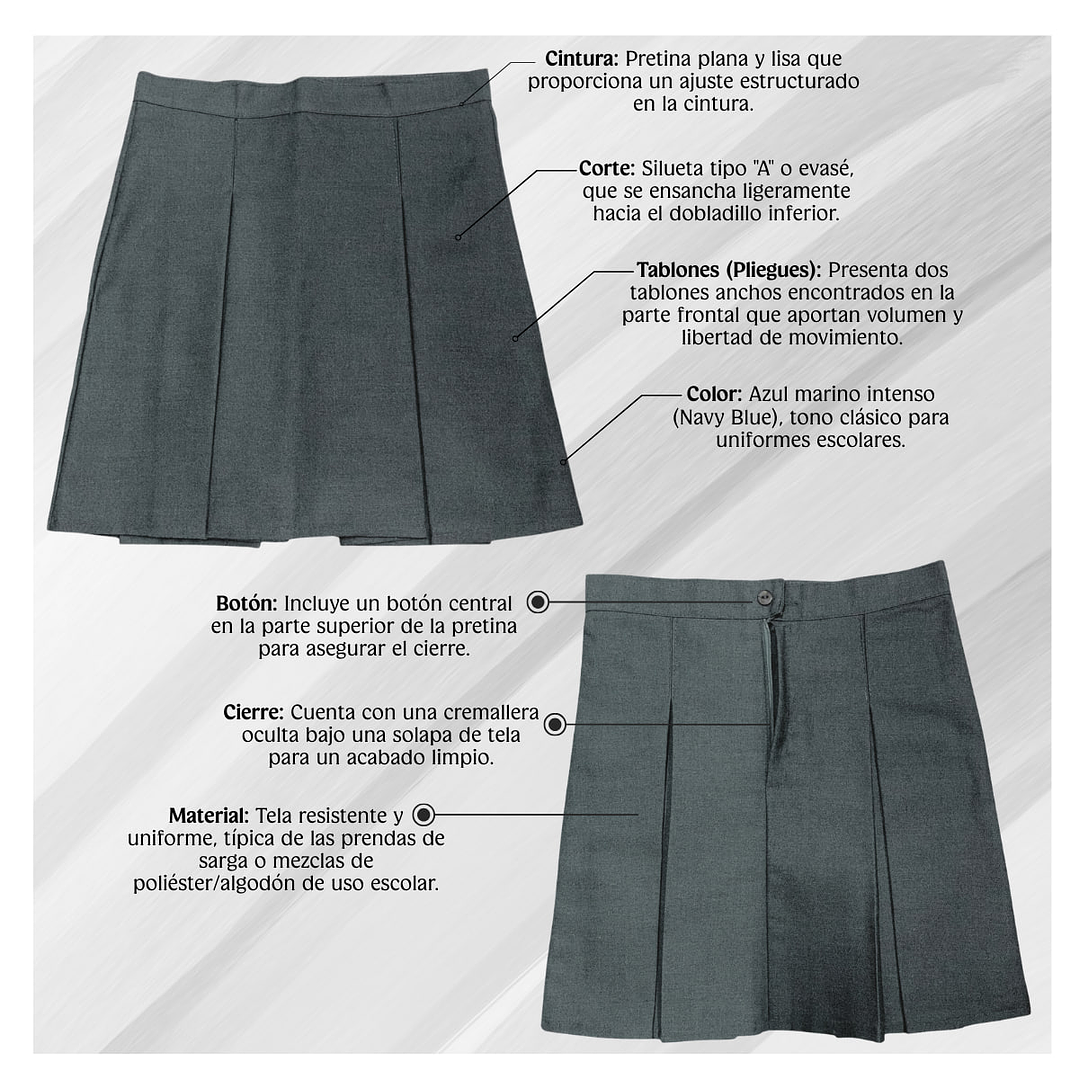 Falda Colegio Niña Juvenil Clásica – Confección Nacional – 3 Pliegues 10