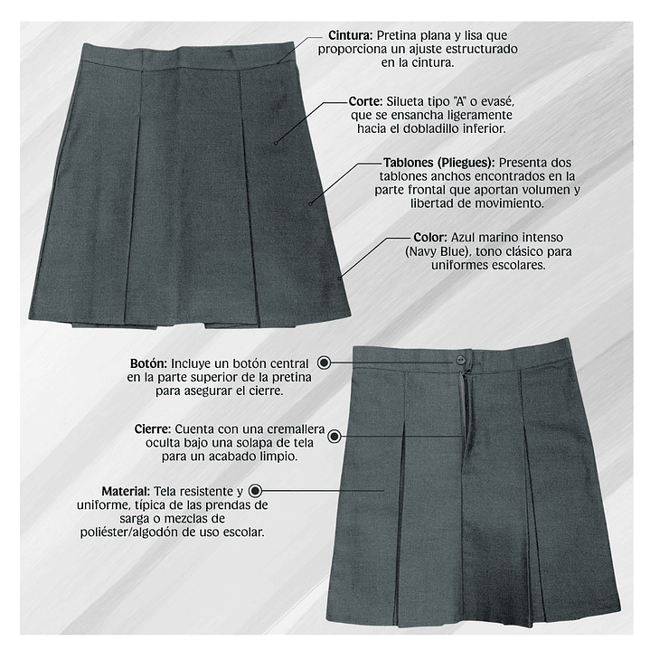 Falda Colegio Niña Juvenil Clásica – Confección Nacional – 3 Pliegues 10