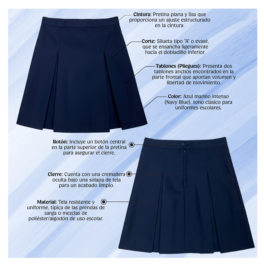 Falda Colegio Niña Juvenil Clásica – Confección Nacional – 3 Pliegues 15