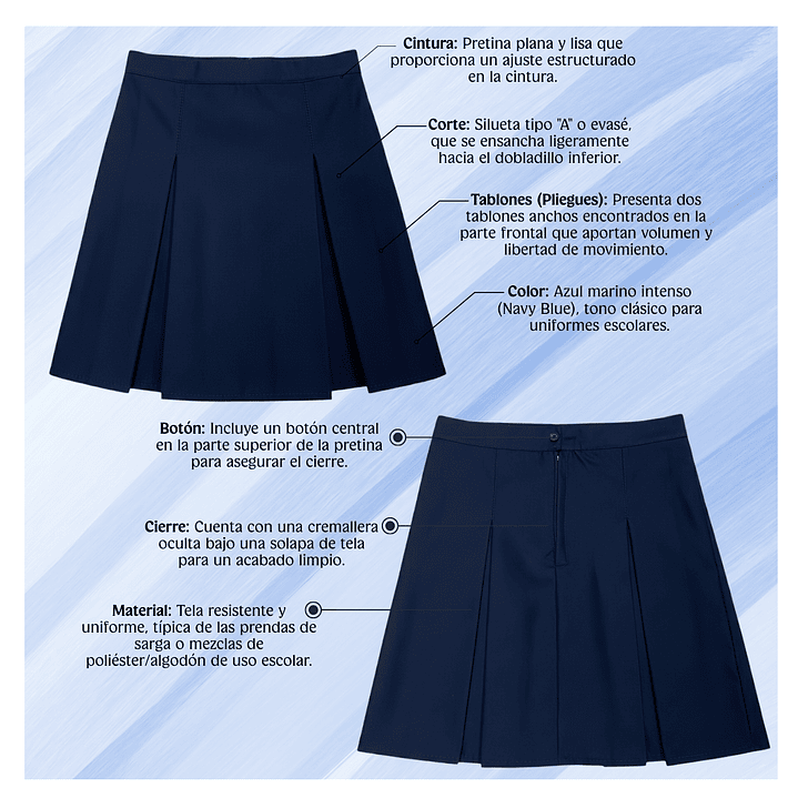 Falda Colegio Niña Juvenil Clásica – Confección Nacional – 3 Pliegues 15