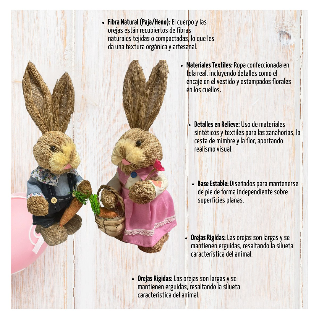 Estatuilla Conejito Pareja De Paja Ornamento Pascua Pequeña 3