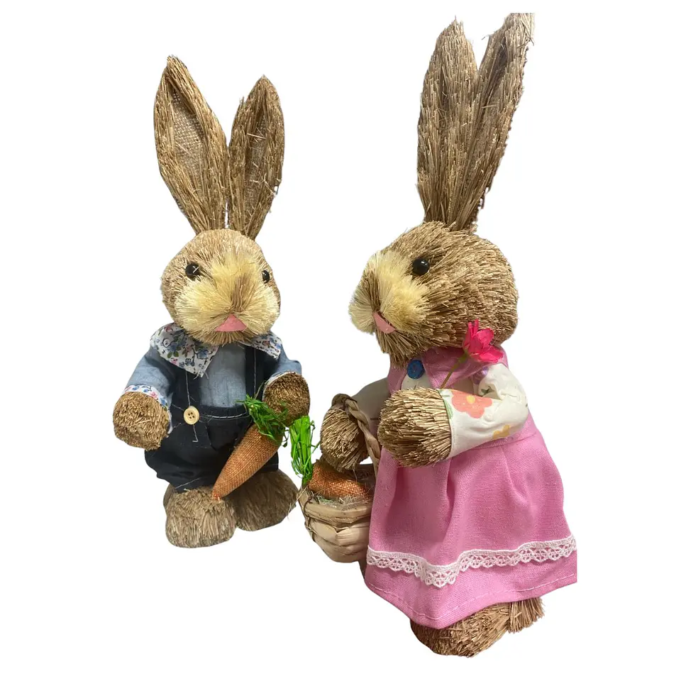 Estatuilla Conejito Pareja De Paja Ornamento Pascua Pequeña 5