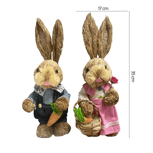 Estatuilla Conejito Pareja De Paja Ornamento Pascua Pequeña