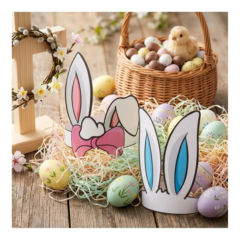 Pack 50 Orejas de Conejo Pascua – Cintillos Ajustables Rosado y Azul 1