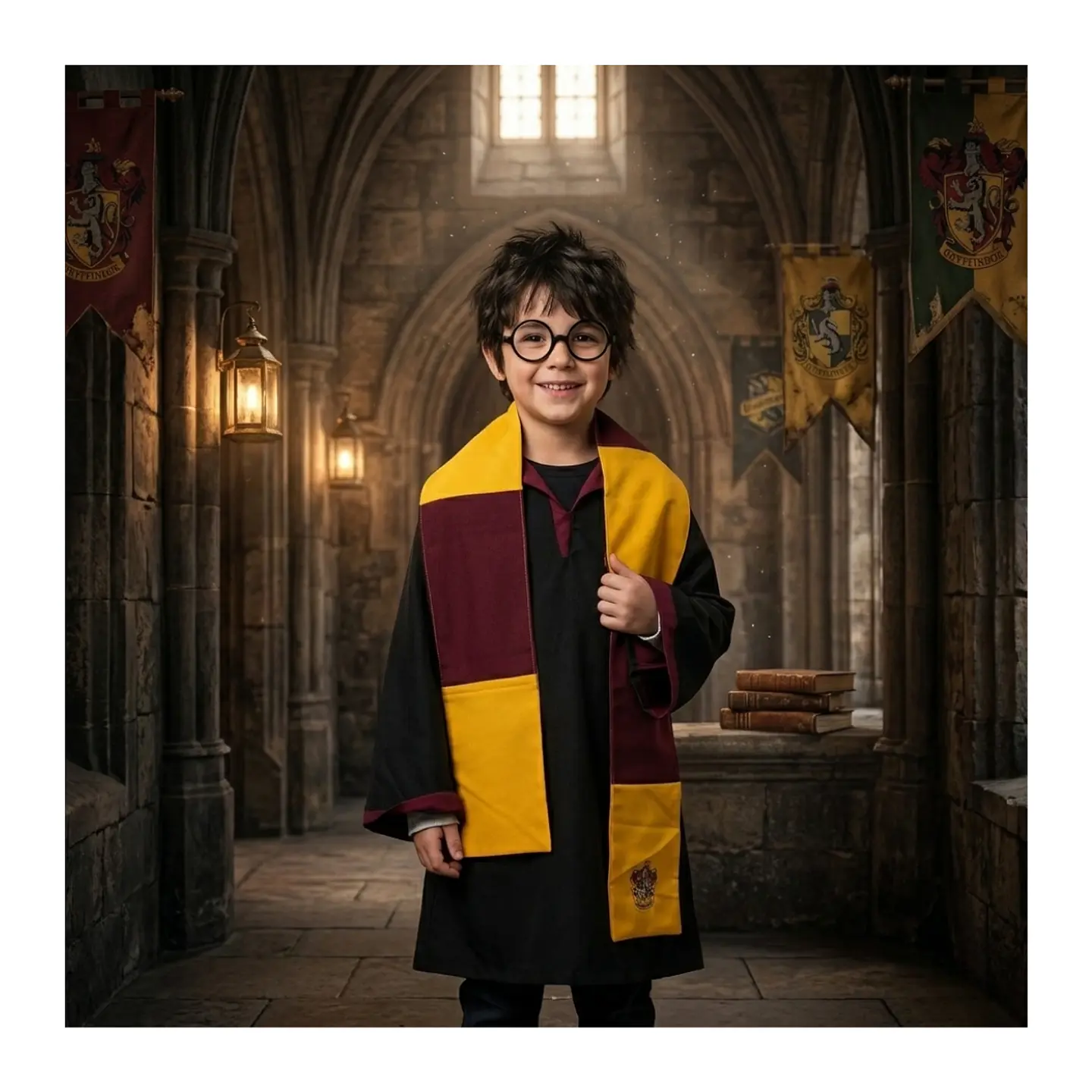 Disfraz Harry Potter Niño Capa Gryffindor Bufanda Lentes Set 1