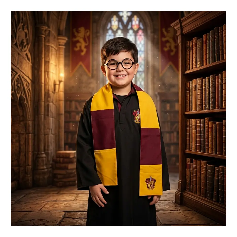 Disfraz Harry Potter Niño Capa Gryffindor Bufanda Lentes Set 7