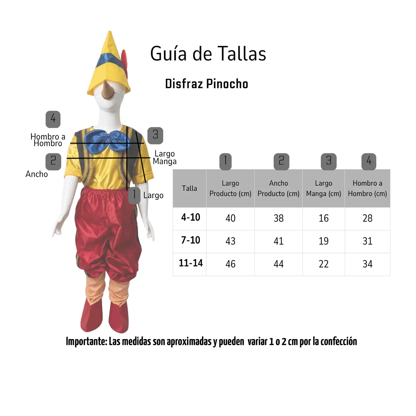Disfraz De Pinocho Para Niños Completo - Incluye Gorro Y Nariz 2