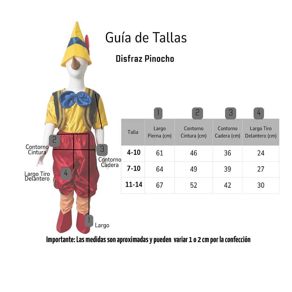 Disfraz De Pinocho Para Niños Completo - Incluye Gorro Y Nariz 3